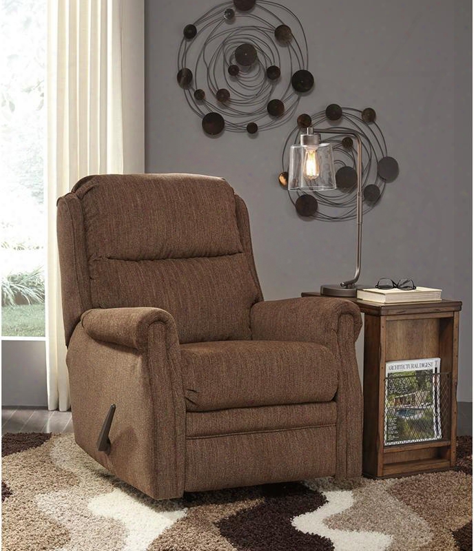 Signature Design By Ashley Earles Fsd-6059rec-che-gg 31" Rocker Recliner With Plush Pillow Abck Metal Frame Plush Upholstered Arms Lever Recliner And Fabric