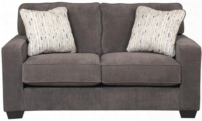 Signature Design By Ashley Hodan Fsd-7979ls-mbl-gg 67" Loveseat With Toss Pillows Pillow Back Cushions Loo5e Seat Cushions And Microfiber Upholstery In