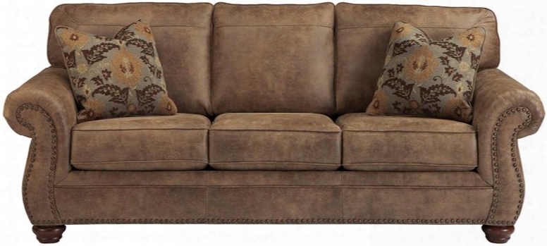 Signature Design By Ashley Larkinhurst Fsd-3199so-ert-gg 89" Sofa With Nailhead Trim Toss Pillows Loose Seat Cushions And Faux Leather Upholstery In Earth