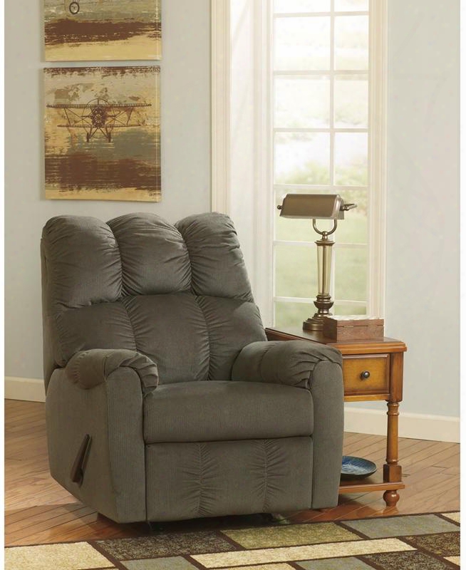 Signature Design By Ashley Raulo Fsd-6719rec-mos-gg 35" Rocker Recliner With Plush Pillow Back Rocker Feature Lever Recliner And Fabric Upholstery In Reen
