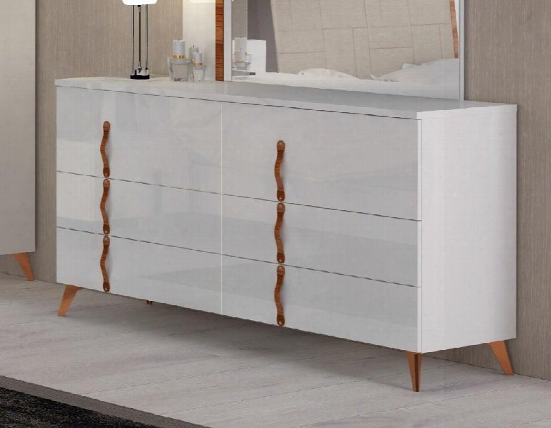 Sirio Collection I17756 63" Double Dresser With 1 Big Drawer 2 Smaller Drawers Decorative Handles And Tapered