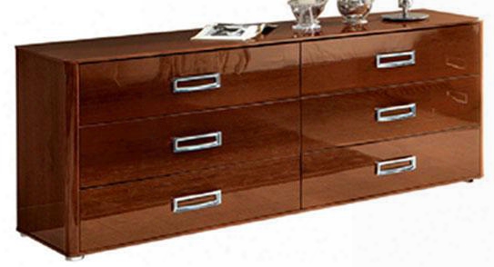 Sky Collection I3843 71" Double Dresser With 6 Drawers Metal Hardware Made In Italy And High Gloss Wood Grain