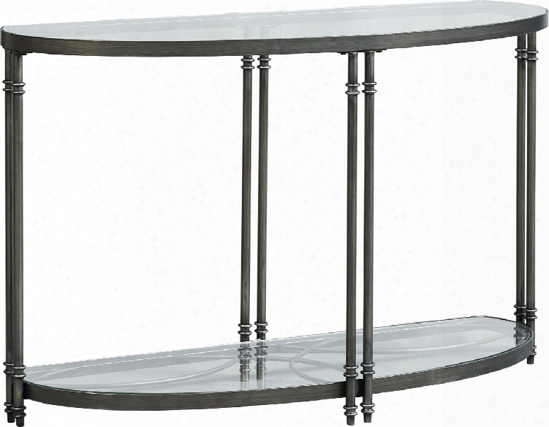 Terrazza Collection 28037 48" Sofa Table With Glass Table Top And Bottom Shelf Silver Ring Accents And Tubular Metal Legs In Chrome And