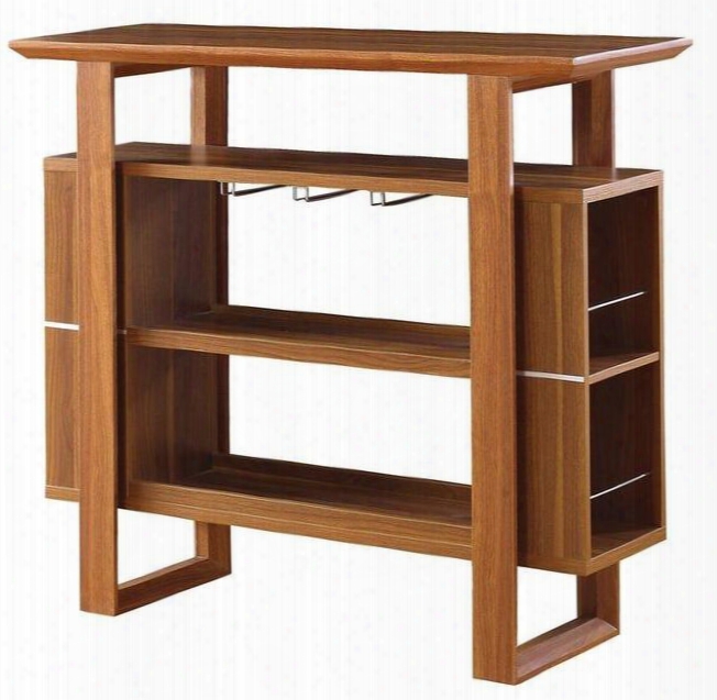 100338 47" Bar Unit With Stemware Rack Storage Shelves And Wood Construction In Li Ght Walnut