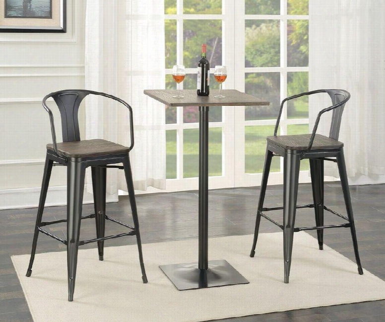 100730ts 3 Pc Bar Table Set With Bar Table + 2 Bar Stools In Dark Elm And Matte Black