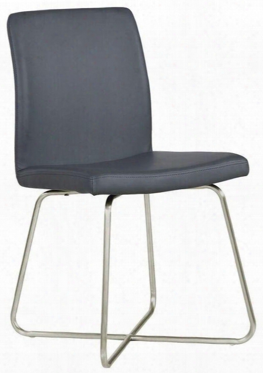 105502 36" Side Chair With Grey Leatherette Upholstery And Butterfly Metal Base In Stainless Steel