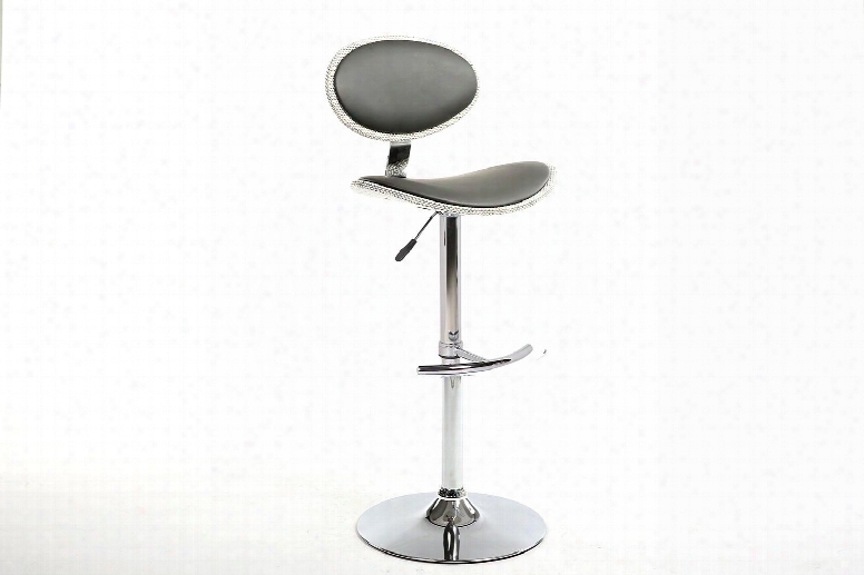 1309-as-gry 45" Stool With Pneumatic Gas Lift Curved Seat And Pu Upholstery In