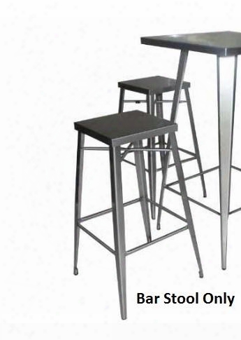 180172 30" Bar Stool With Square Seat Tapered Legs Support Stretchers And Metal Construction In Stainless Steel