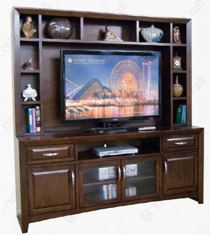 3332ca 80" Tv Console & Media Hutch With 6 Doors 2 Drawers And Adjustable Shelves In Cappuccino