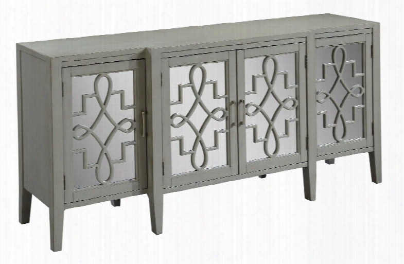 70757 72" Credenza With Tapered Legs Four Mirrored Doors And Latticework In Manry Park Burnished