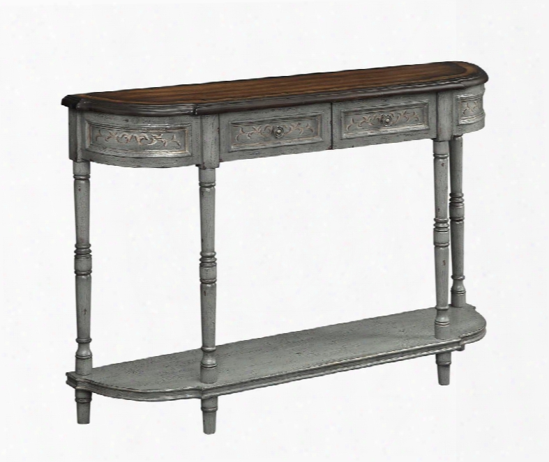 70778 52" Console Table With Two Drawers Hand Painted Scrolling Vines Fundament Shelf And Turned Legs In Markham Grey And