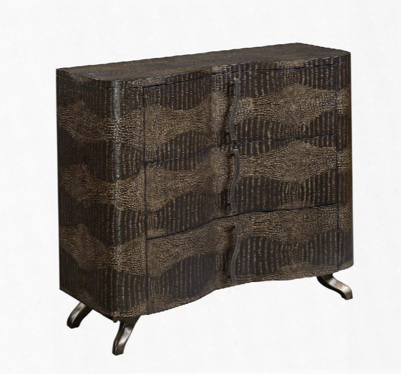 70816 42" Chest With Three Drawers Crouching Legs And Curving Oversized Hardware In Alligator Emboss