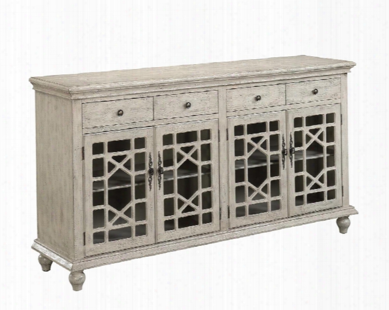 70828 72" Credenza With Four Glass Doors Four Drawers And Turned Legs In Millstone Texture