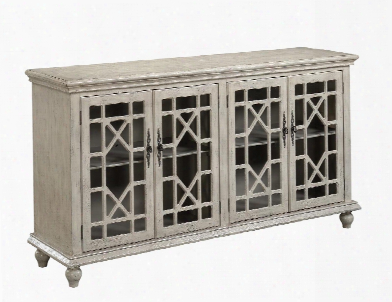 70829 72"  Credenza With Four Glass Doors Chippendale Lattice And Turned Legs In Millstone Texture