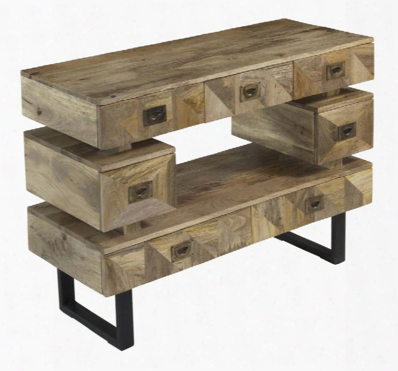 75330 46" Console With Seven Drawers U-shape Metal Legs And Open Center Shelf In Kerala Natural