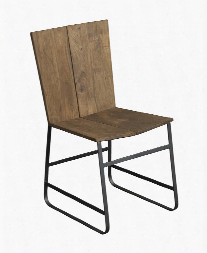 75356 33" Dining Chair With Stretchers Split Wood Seat And Metal Strap Frame In Sequoia Light Brown