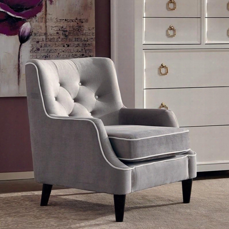 Accent Seating Collection 902894 34" Accent Chair Through  Button Tufted Back Black Tapered Legs White Piped Stitching Wood Construction And Fabric Upholstery