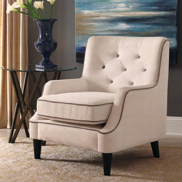 Accent Seating Collection 902895 34" Accent Chair With Button Tufted Back Black Tapered Legs Grey Piped Stitching Wood Construction And Fabric Upholstery In