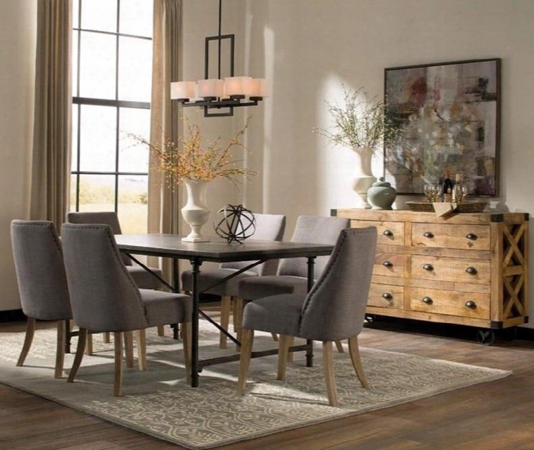 Antonelli Collection 106461g 8 Pc Dining Room Set With Dining Slab + 4 Grey Color Side Chairs + Accent Cabinet In Natural And Dark Bronze