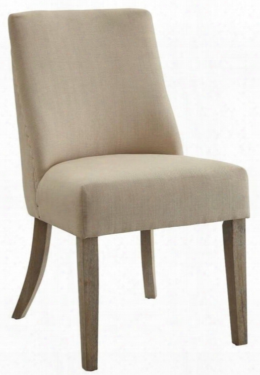 Antonelli Collection 180251 36" Side Chair With French Style Inspired Nail Head Trim Tapered Wood Legs And  Fabric Upholstery In Beige