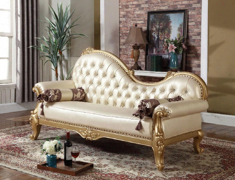 Bennito Collection 676-ch 76" Chaise With Bonded Leather Upholstery Solid Wood Hand Carved Designs Tufted Back Cushion And Traditional Style In