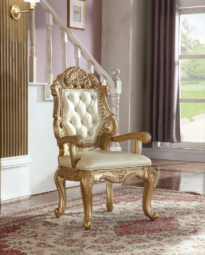 Bennito Collection 703-ac 46" Arm Chair With Crystal Tufting Cabriole Legs And Hand Crafted Details In Rich Gold