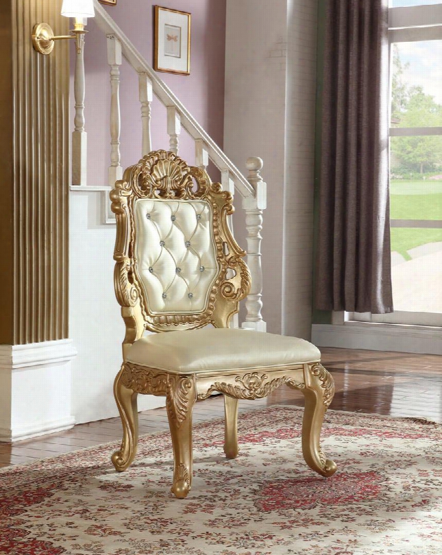 Bennito Collection 703-sc 46" Side Chair With Crystal Tufting Cabriole Legs And Hand Crafted Details In Rich Gold