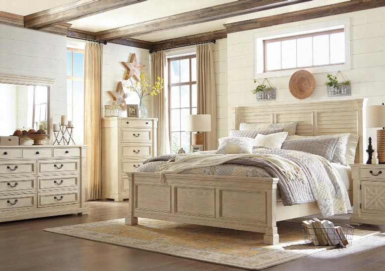 Bolanburg King Bedroom Set With Louvered Panel Bed Dresser Mirror 2x Nightstands And Chest In Antique