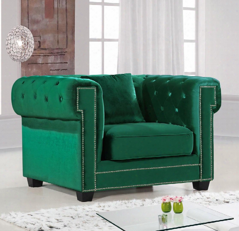 Bowery Collection 614green-c 47" Chair With Velvet Upholstery Chrome Nail Heads Button Tufting And Contemporary Style In