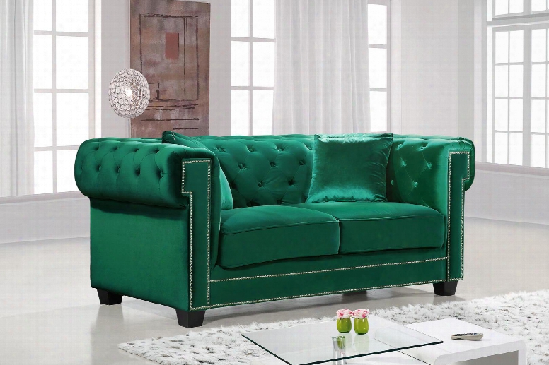 Bowery Collection 614green-l 69" Loveseat With Velvet Upholstery Chrome Nail Heads Button Tufting And Contemporary Style In