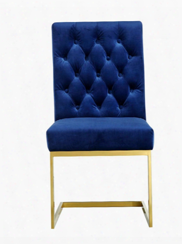 Cameron Collection 712navy-c 39" Dining Chair With Plush Velvet Upholstery Rich Gold Stainless Steel And Contemporary Style In