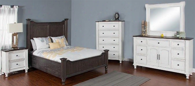 Carriage House Collection 2308ecqbdm2nc 6-piece Bedroom Set With Queen Bed Dresser Mirror 2 Nightstands And Chest In European Cottage