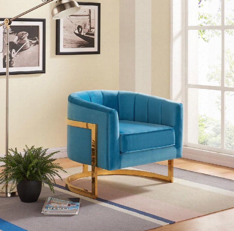 Carter Collection 515aqua 32" Accent Chair With Velvet Upholstery Track Arms Stainless Steel And Contemporary Style In Aqua With Gold