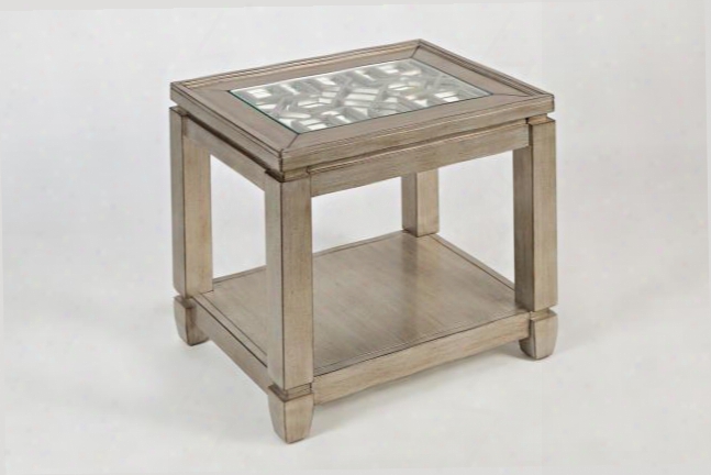 Casa Bella Collection 15517- 24" Cahirside Table With 3mm Mirror Intricate Inlay And 6mm Tempered Glass Top Vintage