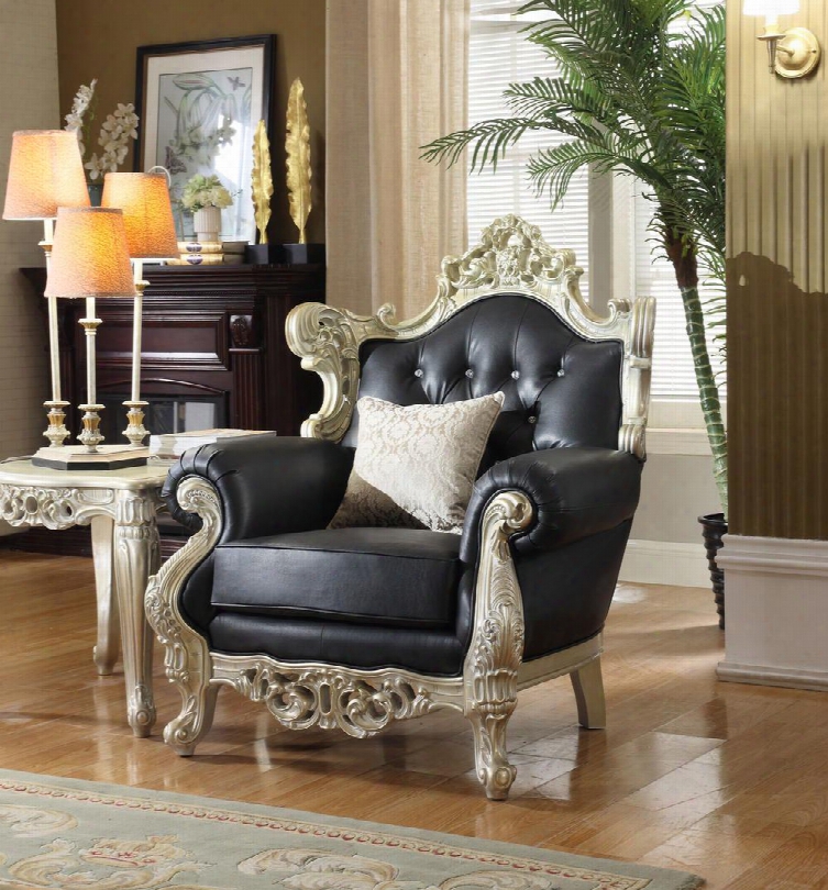 Cesar Collection 602-c 41" Chair With Bonded Leather Upholstery French Provincial Hand Crafted Design And Traditional Style In Black With Silver