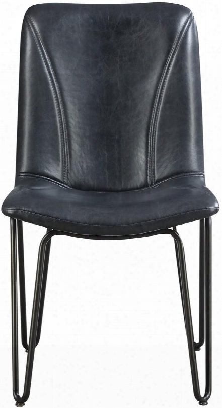 Chambler Collection 130082 35" Dining Chair With Hairpin Legs Bucket Seat Black Metal Construction And Leatherette Upholstery In Charcoal Grey