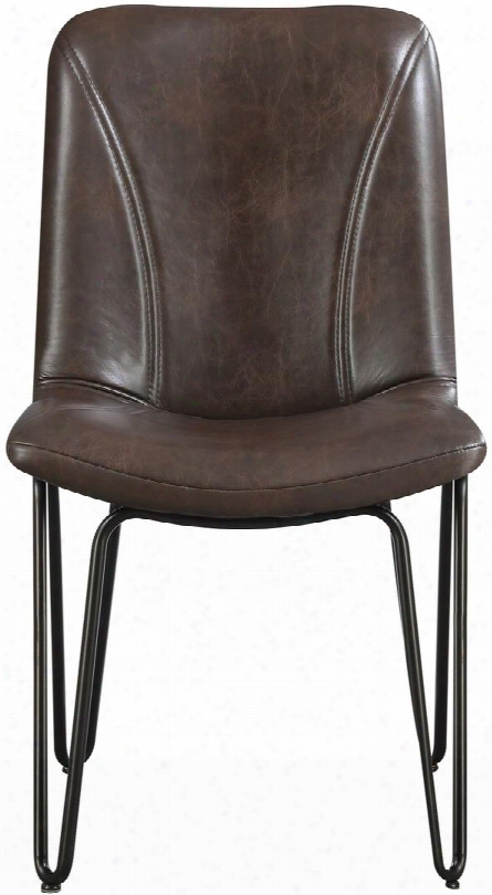 Chambler Collection 130084 35" Dining Chair With Hairpin Legs Bucket Seat Black Metal Construction And Leatherette Upholstery In Brown