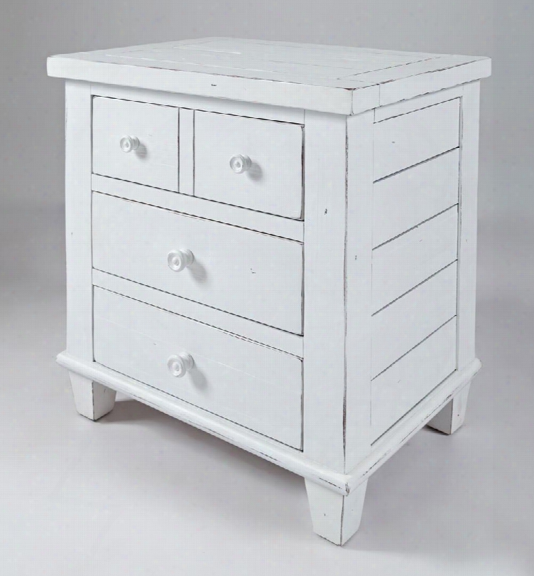 Chesapeake Collection 1673-90 25" Nightstand With 3 Drawers Acacia Solids Distressed Detailing And Casual Style In