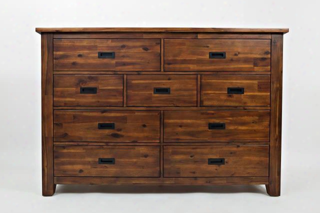 Coolidge Corner Collection 1503-10 62" 9-drawer Dresser With Acacia Solids And Venrers Black Modified Campaign Hardware And Casual Style In