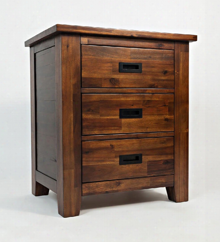 Coolidge Corner Collection 1503-90 25" Nightstand With Acacia Solids And Veneers Black Modified Campaign Hardware And Casual Style In