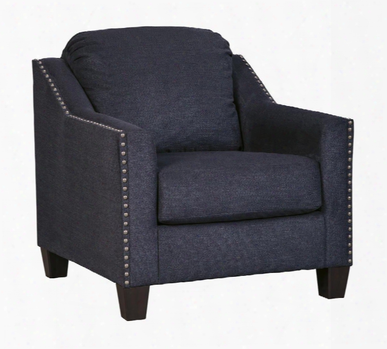 Creeal Heights Collection 8020220 35" Chair With Sloping Track Arms Tapered Legs And Nail Head Accents In Midnight Blue