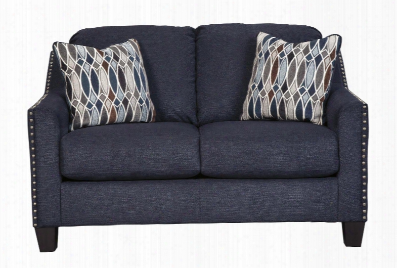 Creeal Heights Collection 8020235 57" Loveseat With Sloping Track Arms Tapered Legs 2 Toss Pillows And Fabric Upholstery In Midnight Blue