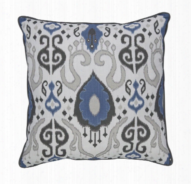 Damaria A1000230p 20" X 20" Single Pillow With Ikat Pattern And Cotton Cover In Blue Ivory And