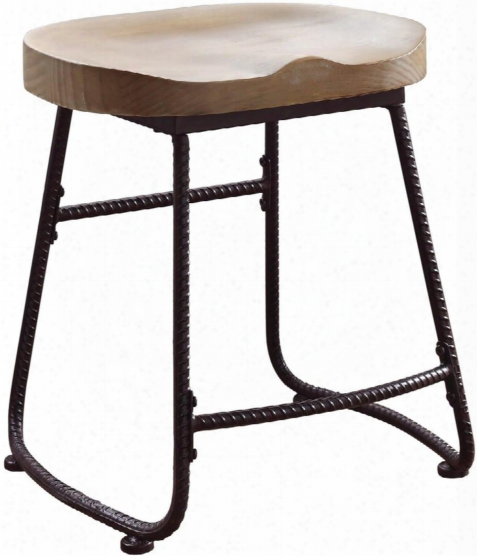 Dining Chairs And Bar Stools Collection 101083 19" Dining Stool With Saddle Wood Seat And Metal Frame In Driftwood And Dark Bronze