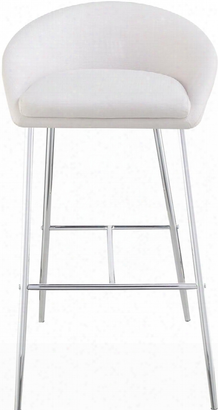 Dining Chairs And Bar Stools Collection 102524 35" Bar Stool With Low Back Chrome Legs Metal Construction And Fabric Upholstery In White