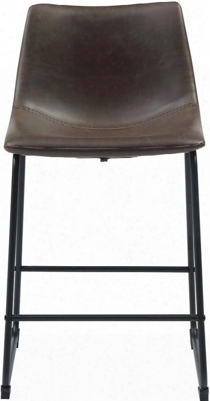 Dining Chairs And Bar Stools Collection 102535 34" Counter Height Bar Stool With Low Back Black Metal Construction And Pu Leather Upholstery In Two Tone Brown