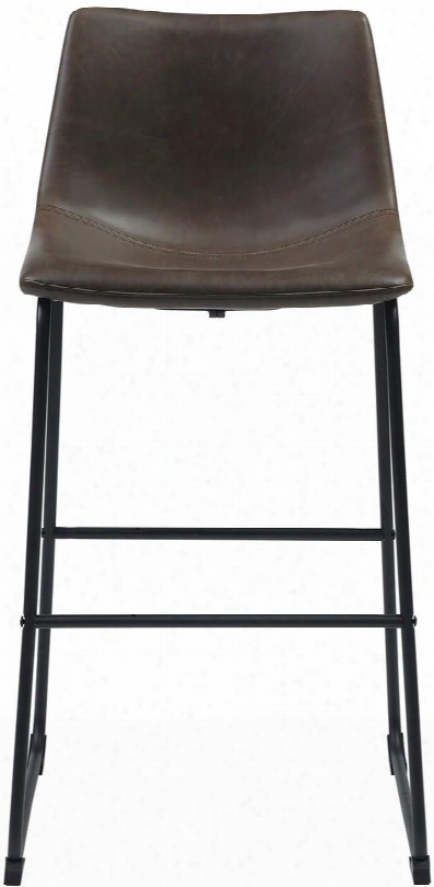 Dining Chairs And Bar Stools Collection 102536 39" Bar Stool With Low Back Black Metal Construction And Pu Leather Upholstery In Two Tone Brown