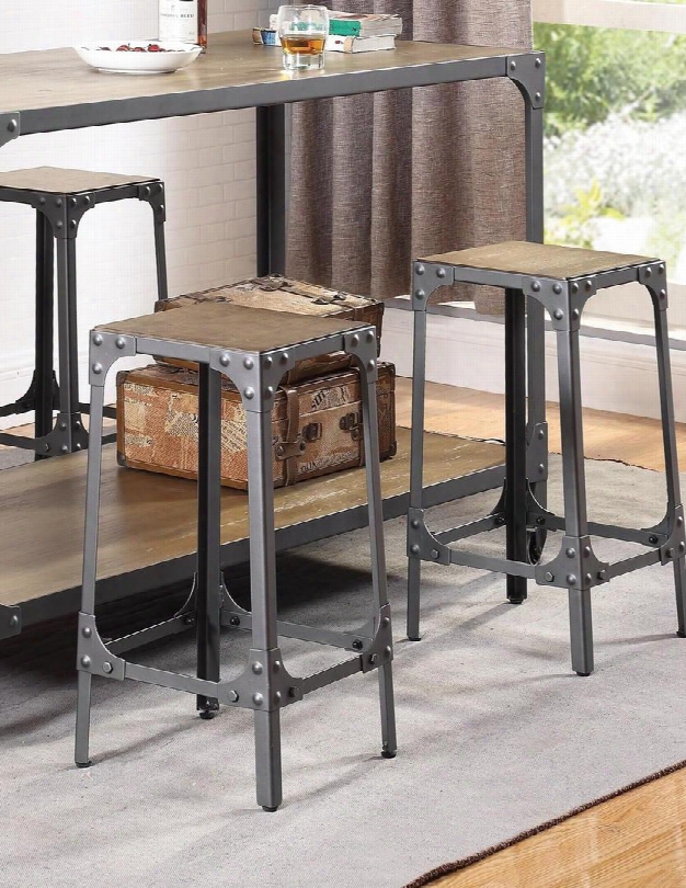 Dining Chairs And Bar Stools Collection 102999 24" Counter Height Bar Stool With Wood Seat Metal Rivets And Metal Construction In Gunmetal