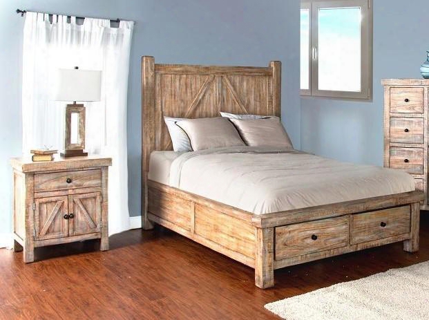 Durango Collection 2307wbsqbbedroomset 2-piece Bedroom Set Wiht Storage Queen Bed And Nightstand In Weathered Brown