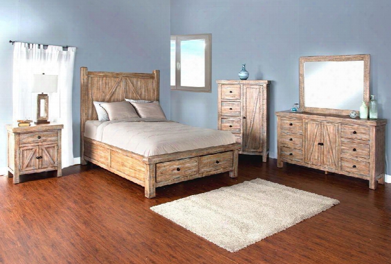 Durango Collection 2307wbsqbdmn 4-piece Bedroom Set With Storage Queen Bed Dresser Mirror And Nightstand In Weathered Brown